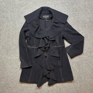 Icelandic Designs Mid Length Ruffle 100% Wool Black Coat in Womens Large